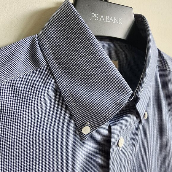 14.5 32/33 Blue Dress Shirt Jos A Bank Traveler New Houndstooth Tailored Fit Nwt - Picture 14 of 17